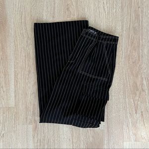 Missguided Black Pinstripe Wide Leg Cargo Trousers